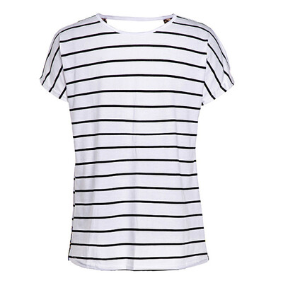 

Womens Backless Loose Tops Striped Blouse Short Sleeve Shirts Printed T-shirt