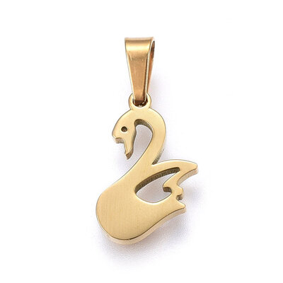 

304 Stainless Steel Pendants Large Hole Pendants Swan Golden 16x9x12mm Hole 6x3mm