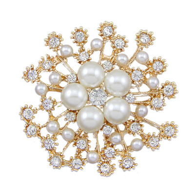 

Hot Sale New Fashion Pearl Rhinestone Flower Brooch Jewelry Wedding Bride Brooch Pin