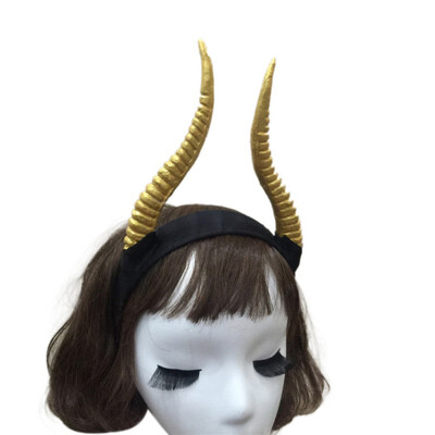 

Demon Horn Cosplay Headwear Handmade Sheep horns Gothic Lolita blackgoldensilver color Headband Halloween Prop Hairband