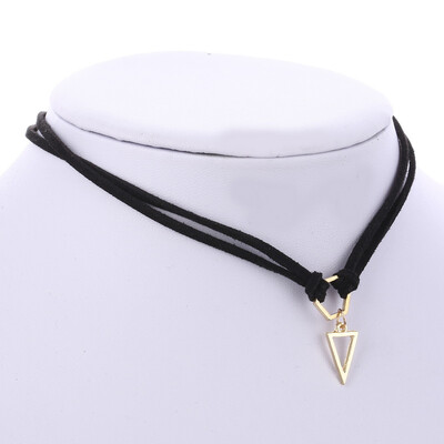 

Trendy Hot Layers Black Leather Choker Necklace Wrap Circle Geometry With Triangle Pendant Women Jewelry Short Necklaces