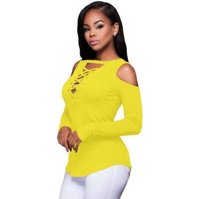 

V-neck cross tie ribbed slim multi-size top