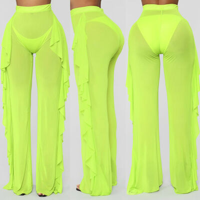 

Plus Size Women Mesh Sheer Bikini Cover Up Long Pant Trousers Beach Swimwear