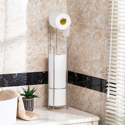 

Gobestart Free Standing Toilet Paper Holder for Bathroom Storage Brushed Stainless