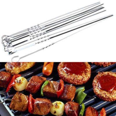 

10pcs Stainless Steel Barbecue Skewers Needle BBQ Meat Needle Kebab Sticks For Outdoor Camping Summer BBQ Picnic Tools