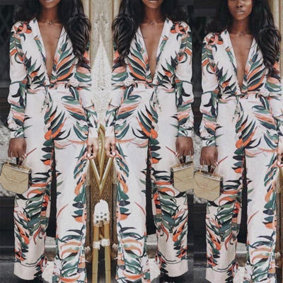 

Women Hawaii Long Sleeve Jumpsuit Printing Playsuit