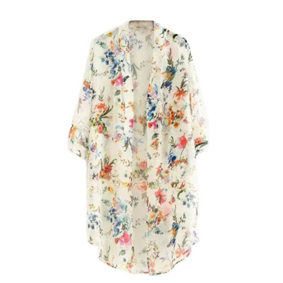 

2019 Womens Sheer Chiffon Blouse Loose Tops Kimono Floral Print Cardigan
