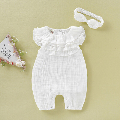 

Newborn Baby Kid Girls Solid Sleeveless Jumpsuit Romper Headband Clothes Outfits