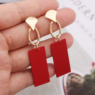 

EK741 Korean Candy Color Geometric Rectangular Pendant Drop Earrings for Women Spray Painted Long Exaggerated Brincos Pendientes