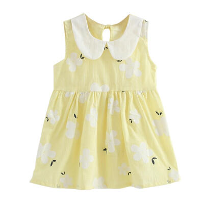 

Summer Kids Girls Sleeveless Cotton Floral Print Princess Doll Collar Dress