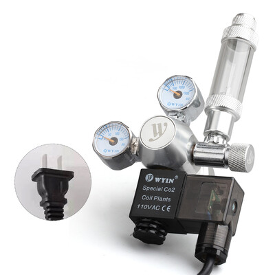 

12V Output Voltage Aquarium CO2 Regulator CO2 Pressure Regulator with Solenoid Double Pressure Gauge Bubble Counter & Check Valve