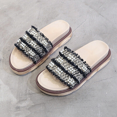 

Slipper female summer wearing muffin thick bottom drag students a word drag Korean version of the beach bear cool drag