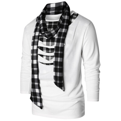 

Checked Print Destroyed Scarf Collar T-shirt