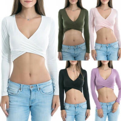 

Women Long Sleeve Slim T Shirts Fashion Ladies Summer Casual Crop Tops T-Shirt