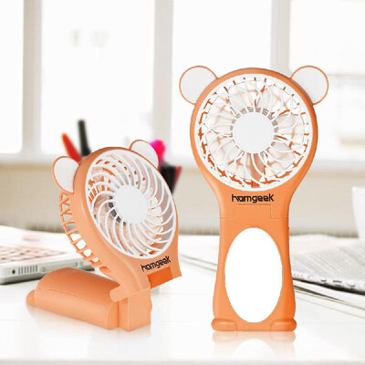 

Homgeek Portable Bear Shape Mirror Cute Mini Handheld Table Foldable Fan 2 Speed for Home Office USB Rechargeable With Mirror Fu