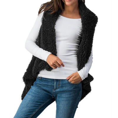 

Leisure Women Fashion Autumn Solid Sleeveless Irregular Cardigan Plush Vest