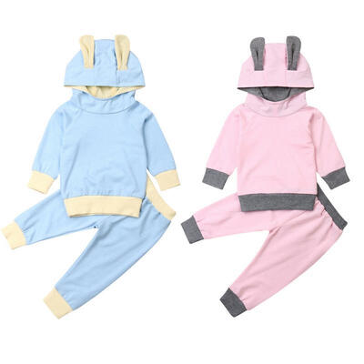 

2PCS Lovely Bunny Ears Hoodie Sweatshirts Set Toddler Kids Baby Girl Long Sleeve Rabbit Ear Top Pants Outfit Winter