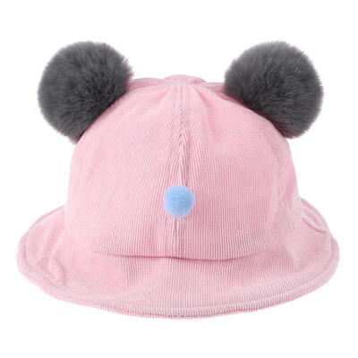 

Cute Corduroy Baby Basin Cap Double Pompon Kids Fashion Warm Fisherman Hat