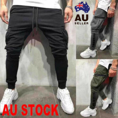 

New Mens Slim Cuffed Hem Trousers Plain Track Sweat Pants Suit Gym Casual Sport