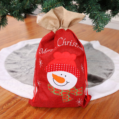 

2019 New Christmas Gift Holder Linen Cartoon Santa Claus Snowman Printed Drawstring Candies Carrier Bag