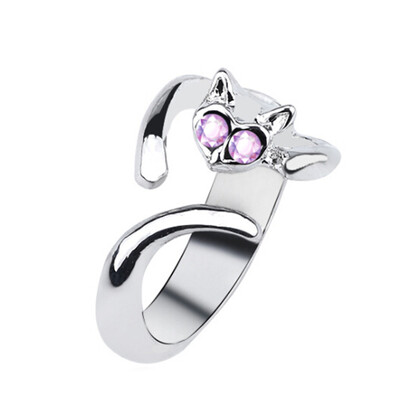 

Punk Cat Open Ring Crystal Eye New Fashion finger ring boy&girl cat adjustable ring Drop shipping