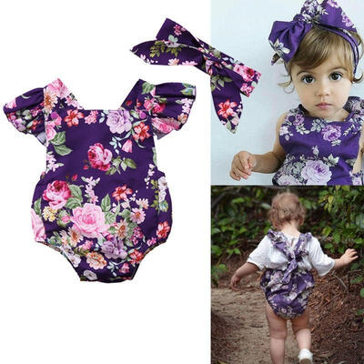 

Pretty Newborn Baby Girls Clothes Romper Bodysuit Jumpsuit Sunsuit 2Pcs Outfit