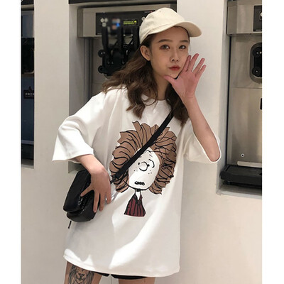 

Womens Round Neck Cartoon Character Print Short Sleeve Loose T-Shirt