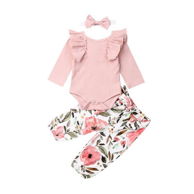 

Autumn Clothes Newborn Baby Girl Clothes Ruffle Romper TopsFloral PantsHeadband Outfits Set 0-24 months