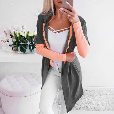 

Women Cardigan Hooded Neckline Open Front Drop Shoulder Pocket Irregular Hemline Casual Outerwear