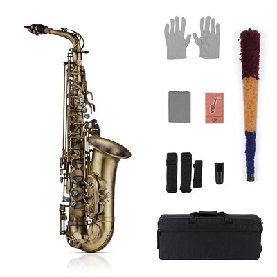 

Muslady High Grade Antique Finish Eb E-flat Alto Saxophone Sax Shell Key Carve Pattern Woodwind Instrument with Padded Carry Case