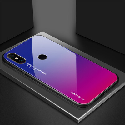 

Colorful Gradient Tempered Glass Hard Phone Case TPU Bumper For Redmi 6A For Xiaomi