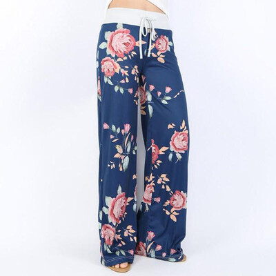 

Tailored Womens Comfy Stretch Floral Print Drawstring Wide Leg Lounge Pants