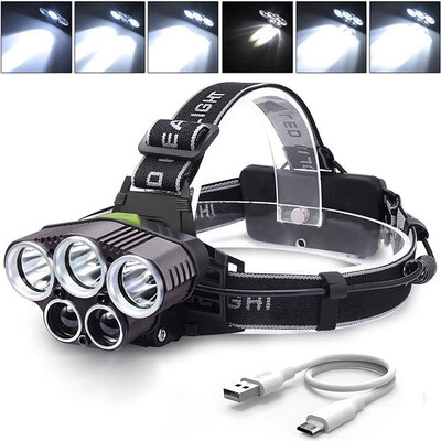 

Camping Long-range T6 Headlamp Light Headwear 3T62LTS USB Charging Waterproof