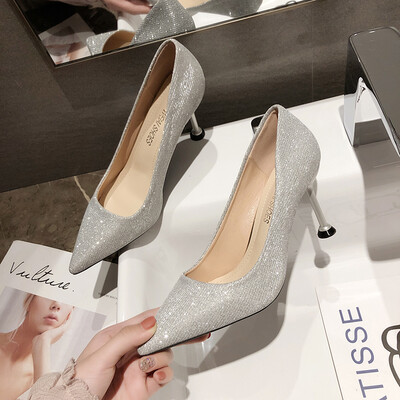 

Fashionable sexy slim-heeled sequins for women with pointed high heels wedding shoes princesss crystal single shoes bridesma