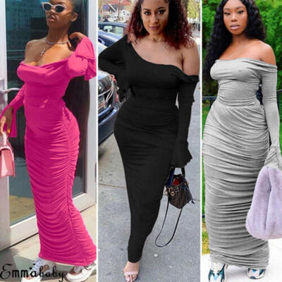 

Womens Off Shoulder Long Sleeve Maxi Casual Dress Evening Party Dresses Sundress