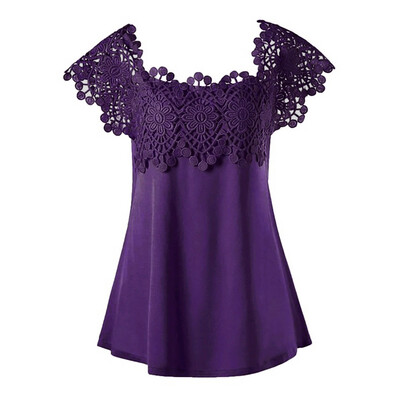 

Starmoon Women Summer Solid Lace Splice Patchwork Tee Lady Sexy Casual Loose Shirts Tops