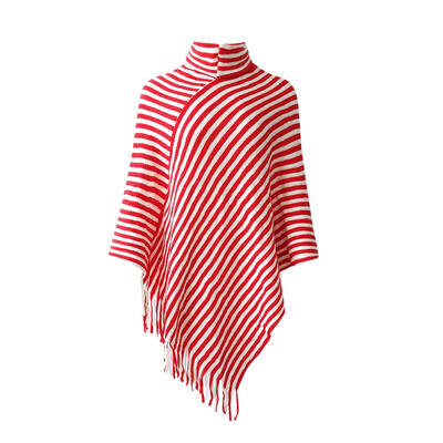 

Toponeto Women Diagonal Striped High Collar Fringed Cloak Sweater Shawl