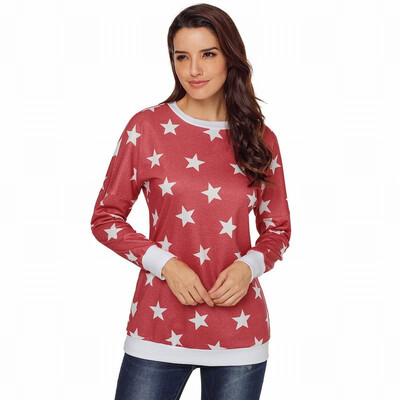 

Round collar long sleeve star print headband Slim T-shirt all-star sweatshirt