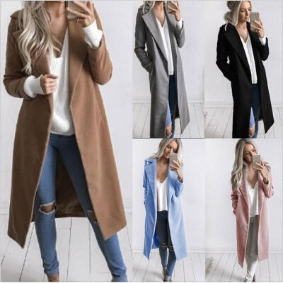 

Women Winter Warm Wool Lapel Trench Parka Coat Jacket Long Slim Overcoat Outwear