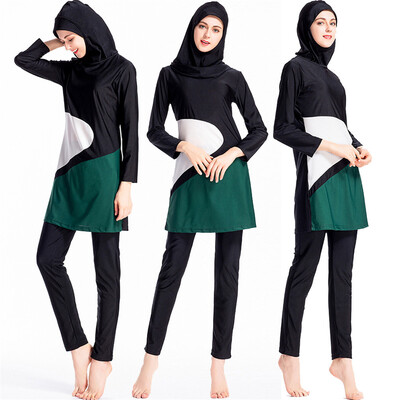 

Roseonmyhand Women Muslim Bathing Suit With Cap Solid Color Swimsuit Beachwear Women Swimwear