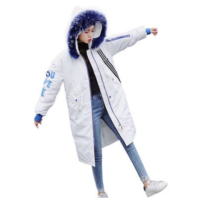 

Roseonmyhand Women Winter Warm Letter Print Outerwear Hooded Coat Slim Cotton-padded Jacket