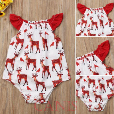 

UK Newborn Baby Girl Christmas Clothes Reindeer Romper Bodysuit Jumpsuit Outfits