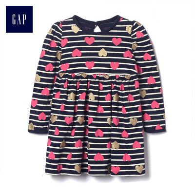 

GAP flagship store baby girl sequins glitter striped love dress 399980 navy blue 6-12M