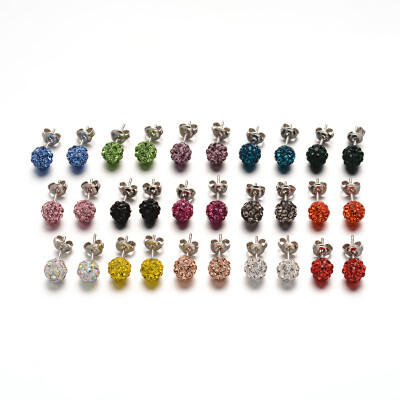 

Polymer Clay Rhinestone Ball Stud Earrings with Stainless Steel Stud Earring Findings Stainless Steel Color Mixed Color 6mm P