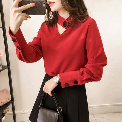 

Womens Long Sleeve T Shirt Ladies Casual Hanging Neck Solid Tops Blouse Pullover