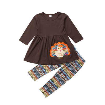 

2Pcs Kids Baby Girls Turkey Clothes T-shirt Top Pants Leggings Cotton Outfit Sets