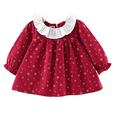 

Spring Autumn Baby Girl Dress Clothing Stars Printed Long Sleeve Turn-down Collar Cute Dresses Vestidos For Kids