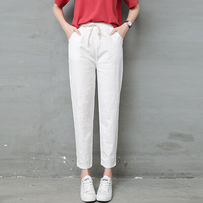 

Women Casual Harajuku Spring Autumn Big Size Long Trousers Solid Elastic Waist Pants Ankle Length Harem Pants
