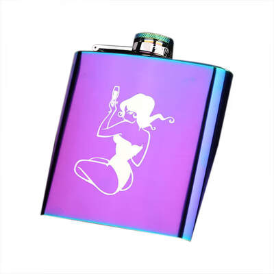 

1PC Portable Hip Flask Gold Plated Gradient Color Rainbow Colored Stainless Steel Flask Screw Cap Whiskey Wine Bottle