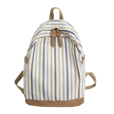 

Fashion Striped Canvas Backpack Girls Large Capacity Travel Shoulder Bag